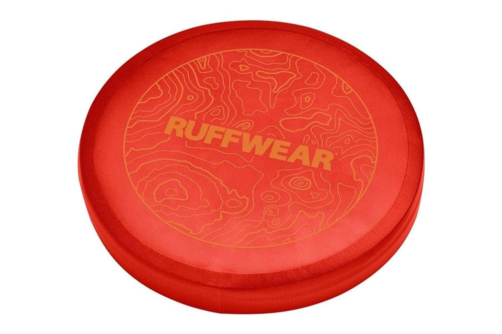 Ruffwear Camp Flyer disc in red sumac color, soft on teeth during light midair catches.