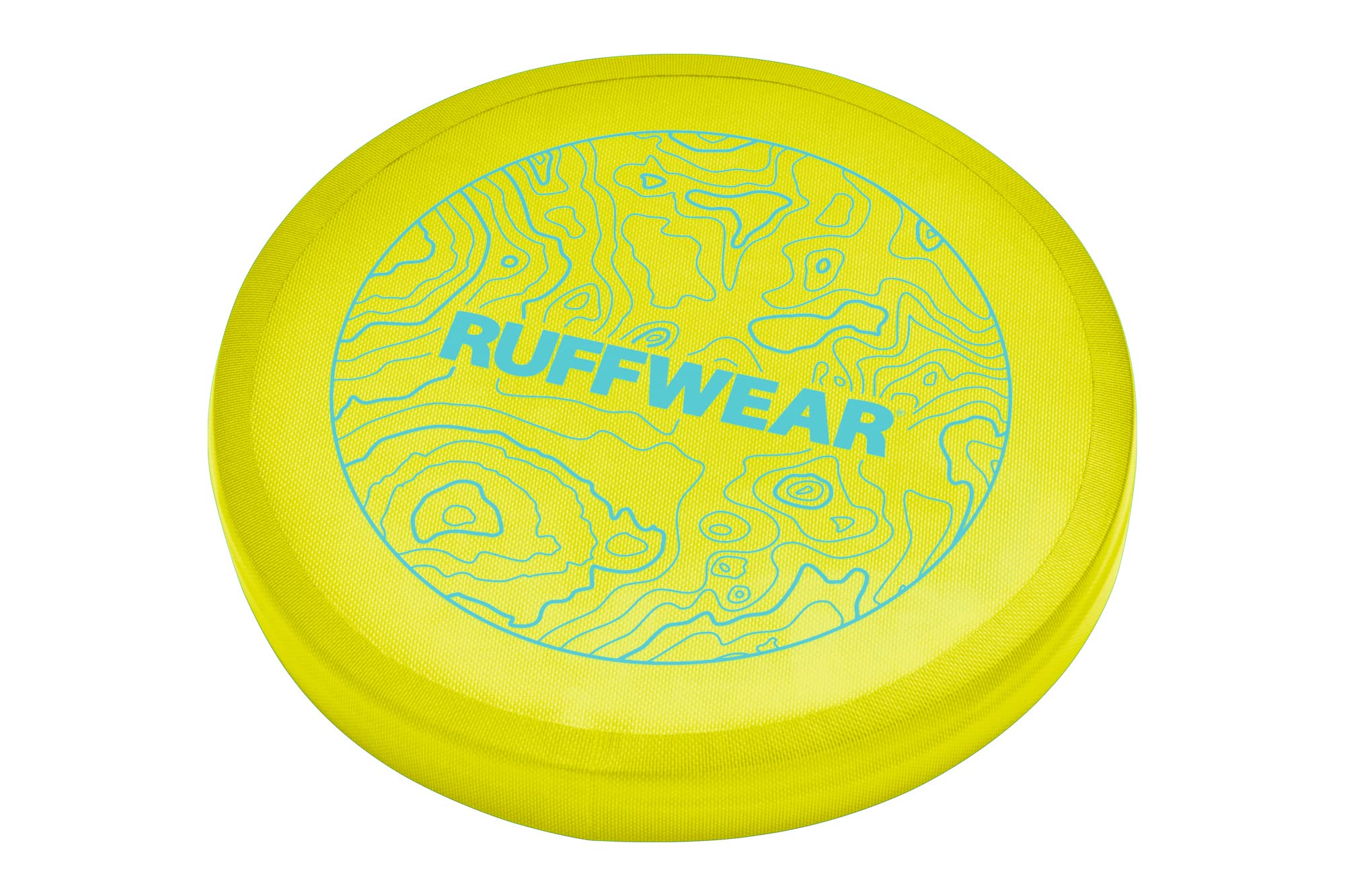 Ruffwear Camp Flyer dog frisbee in pack-ready pose showcasing ultralight, travel-friendly fetch