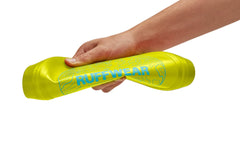Ruffwear Camp Flyer high-visibility color soaring through air during outdoor play