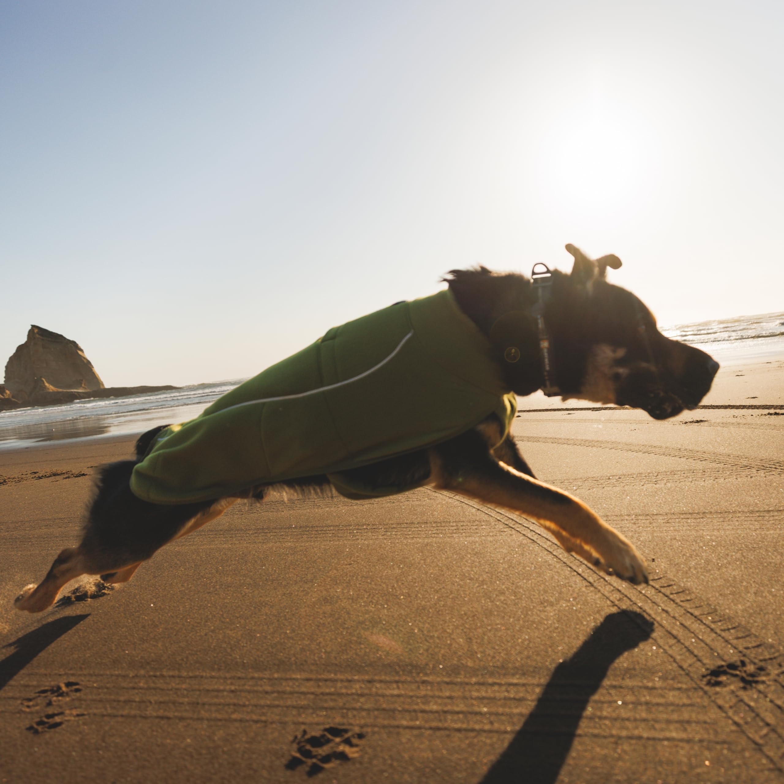 Ruffwear Climate Changer stretch-leg loops seal drafts on windy days.