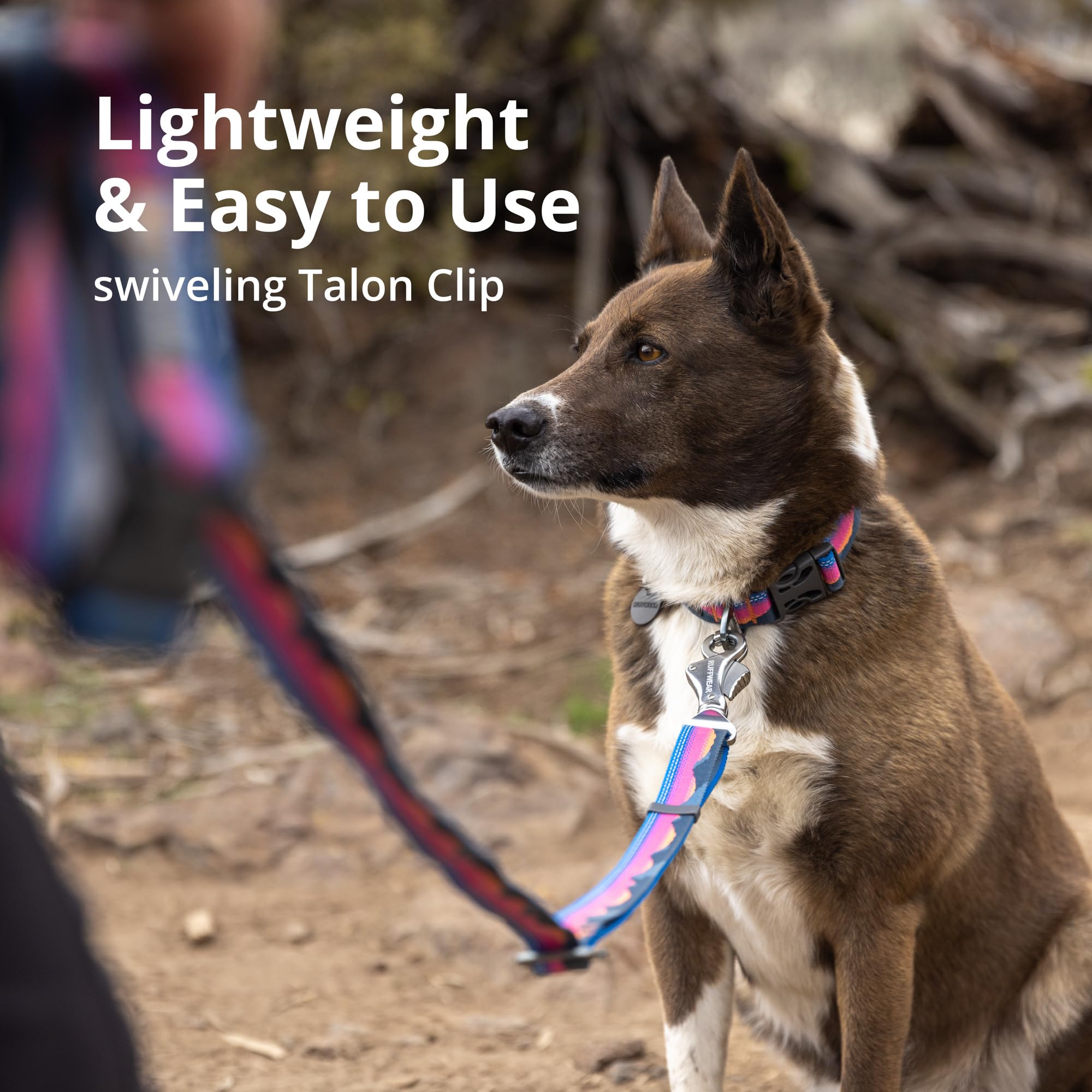 Ruffwear Crag Ex Leash waist-worn option keeps hands free during activities.