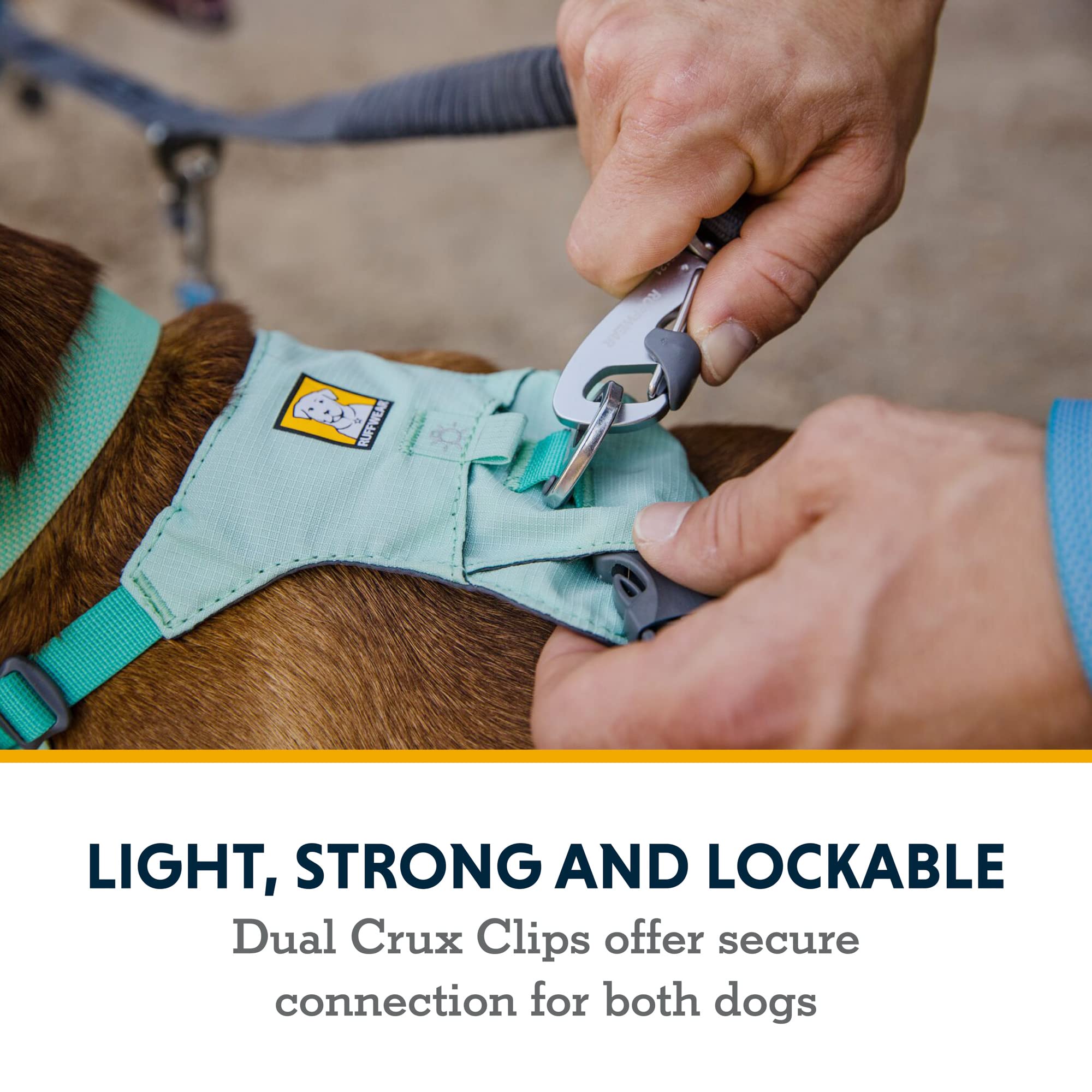 Ruffwear Double Track Coupler adjustable length per side from 12 to 19 inches for balanced stride.