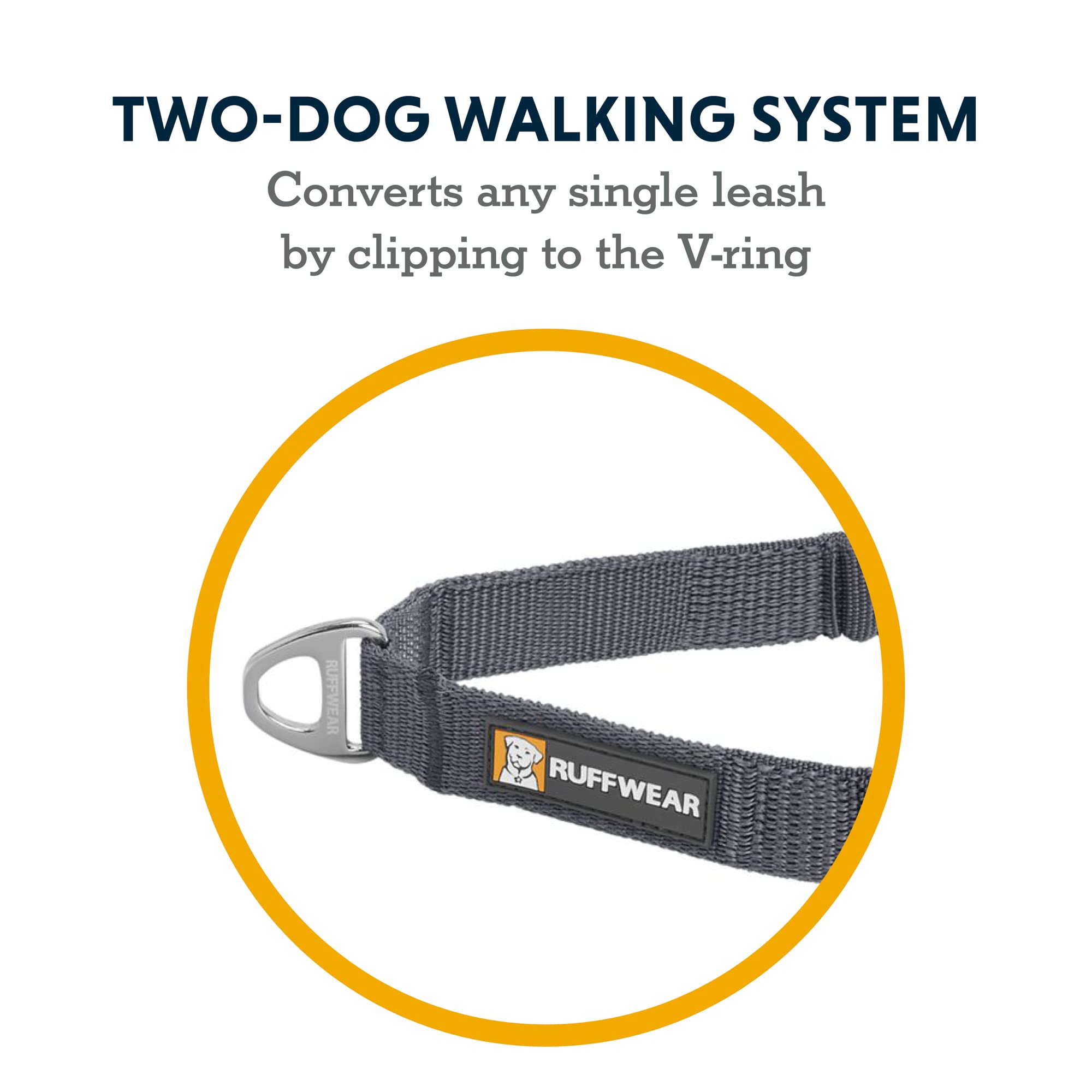 Ruffwear Double Track Coupler Crux Clip reduces twisting for smoother two-dog hikes.