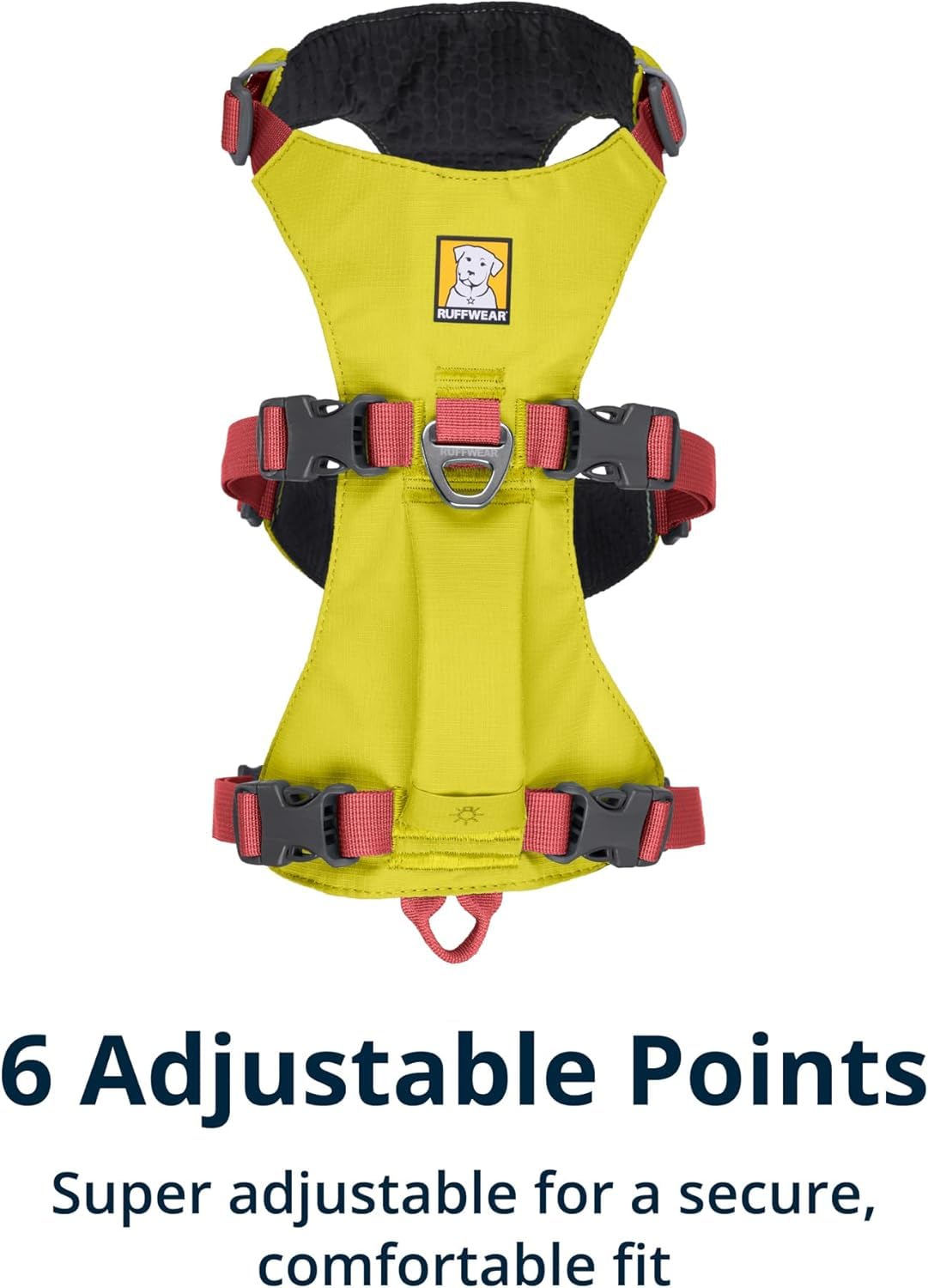 Ruffwear Flagline harness 6 adjustment points ensuring snug fit.