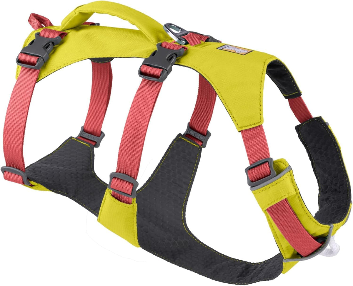 Ruffwear Flagline harness front view highlighting lightweight design for unrestricted movement.