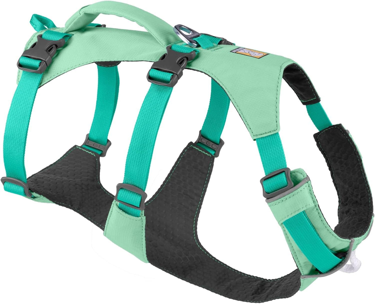 Ruffwear Flagline harness front view highlights lightweight comfort for daily walks