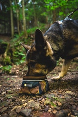 Ruffwear Quencher in-pack image highlights compact, lightweight bowl for day trips and long hikes.