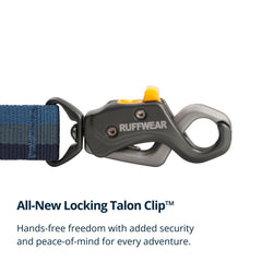 Ruffwear Roamer Lock Talon Clip closeup highlighting secure quick-clip function.