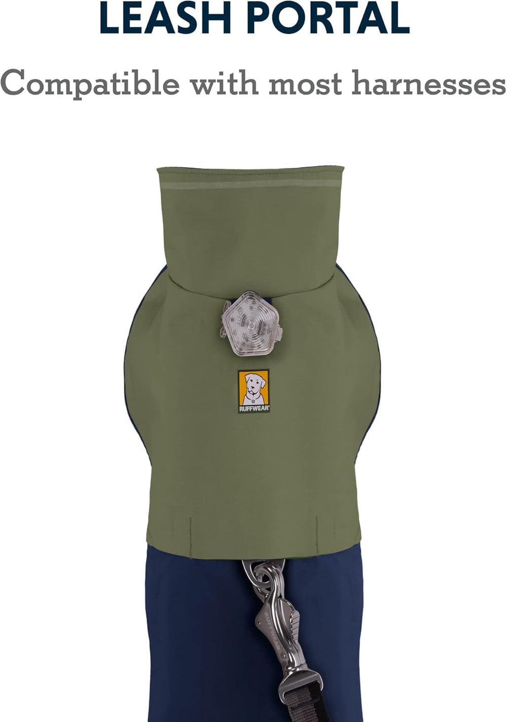 Ruffwear Sun Shower back leash portal allows wear over harness without losing control.