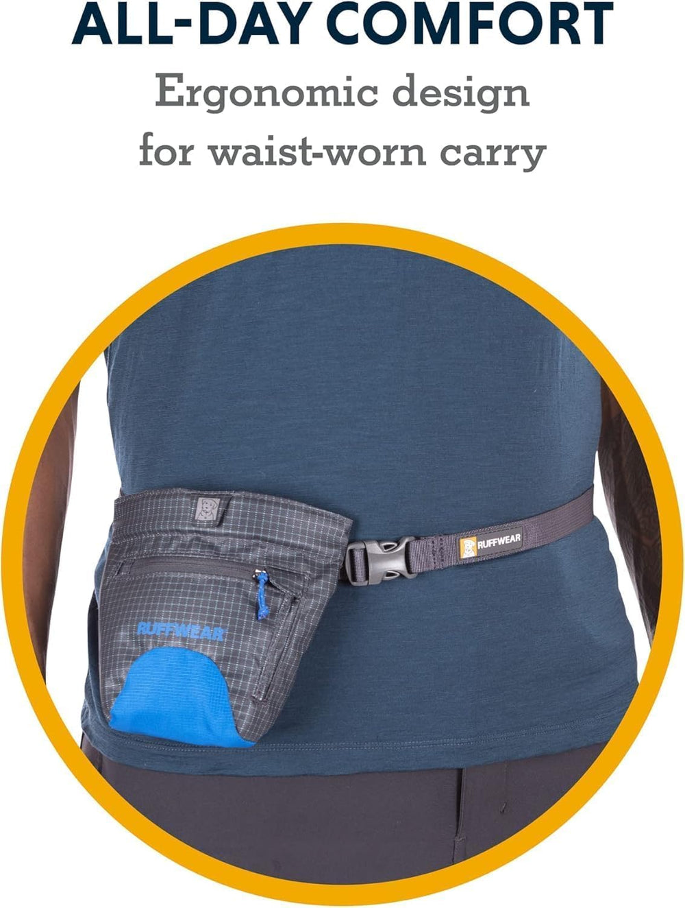 Ruffwear Treat Trader ergonomic rim contours to your body for snag-free grabs