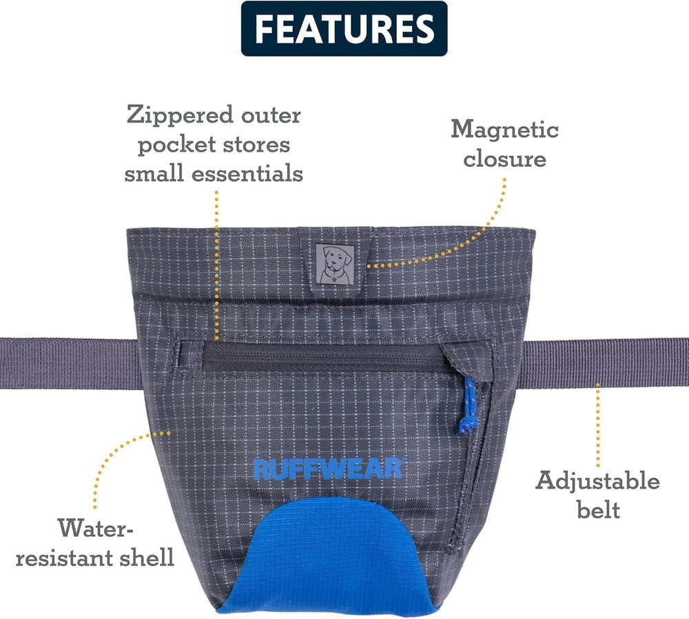 Ruffwear Treat Trader waterproof lining keeps treats fresh in wet conditions.