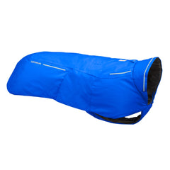 Ruffwear Vert Dog Winter Jacket blue pool shell protects against rain and wind on hikes
