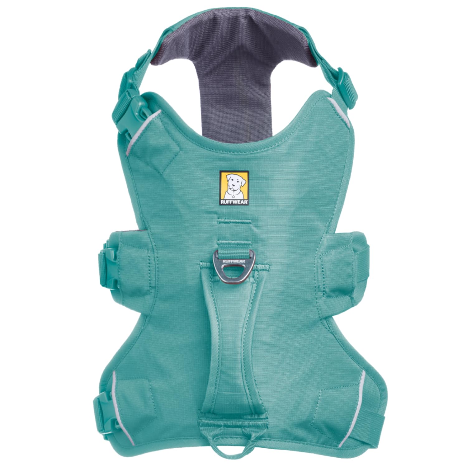 Ruffwear Web Master harness being adjusted for a perfect escape-resistant fit.