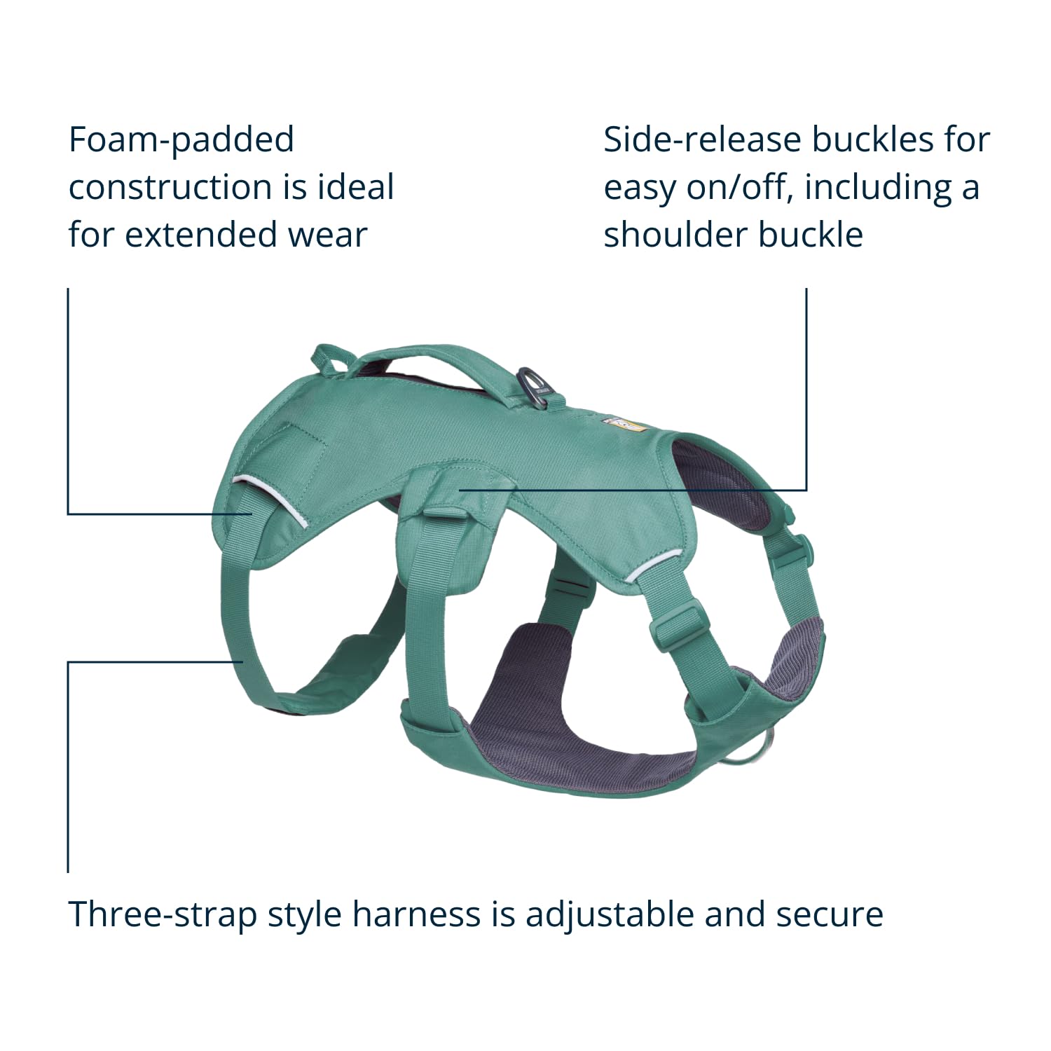 Ruffwear Web Master harness with four-point adjustment for secure, customizable fit.