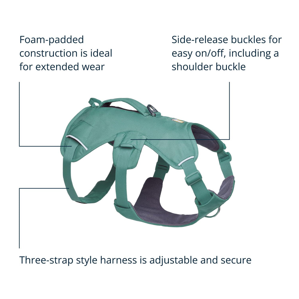 Ruffwear Web Master harness with four-point adjustment for secure, customizable fit.