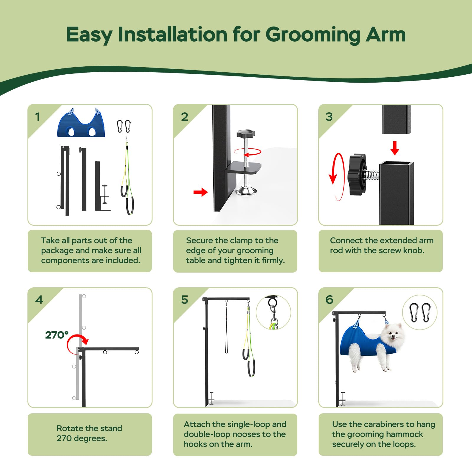 Ruiony soft foam padding cushions neck and abdomen during grooming