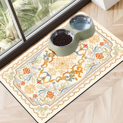 Ruirichfun dog food mat absorbent captures spills for a clean feeding area.