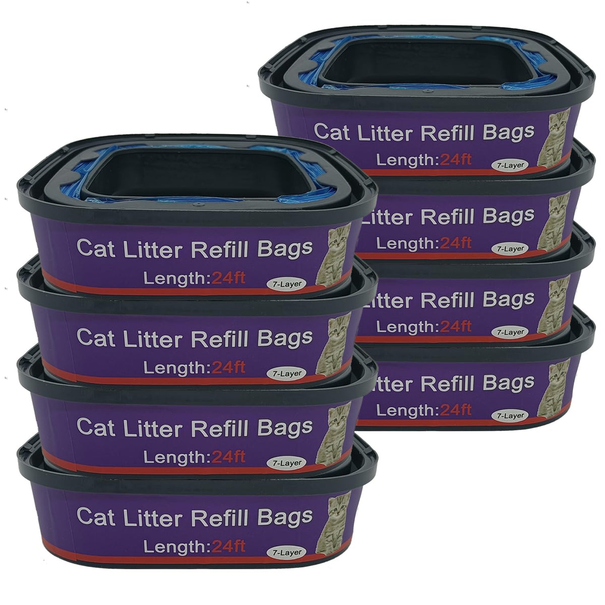 RUNDE 8-pack cat litter refill cartridge exterior packaging highlights odor barrier technology for freshness.
