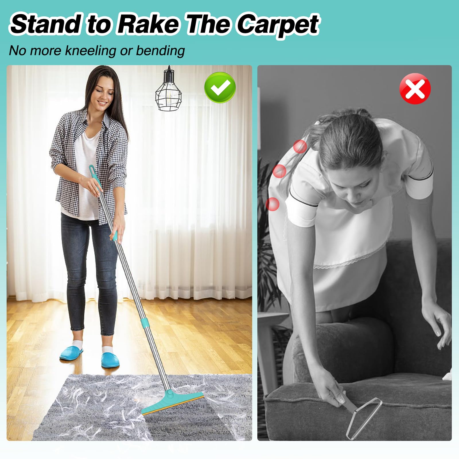 Rundik Carpet Rake doubles as lint remover for textiles.