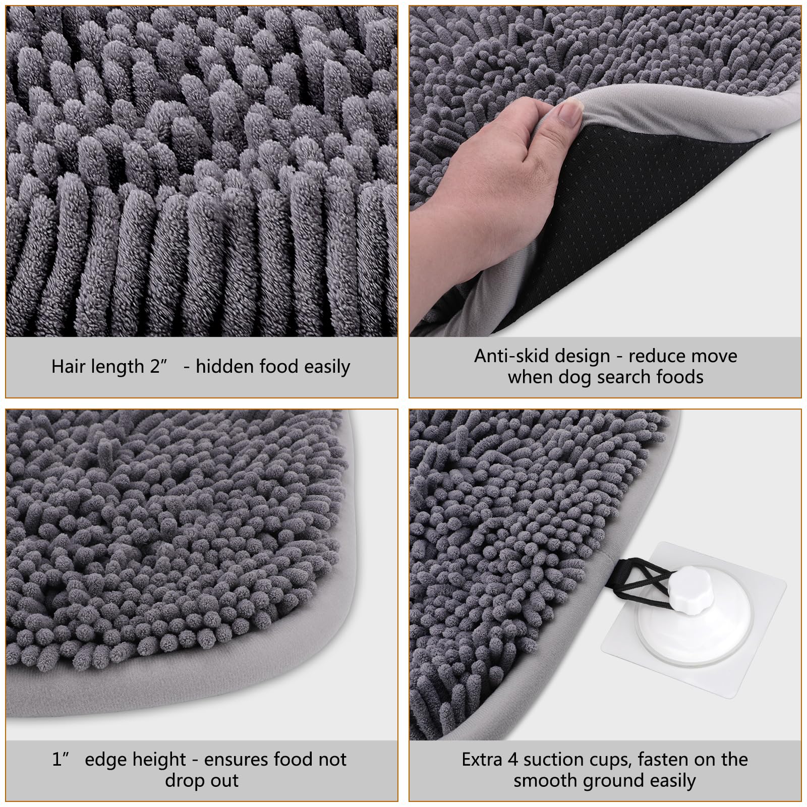 Rundik Snuffle Mat with four suction cups stabilizes play on smooth surfaces.