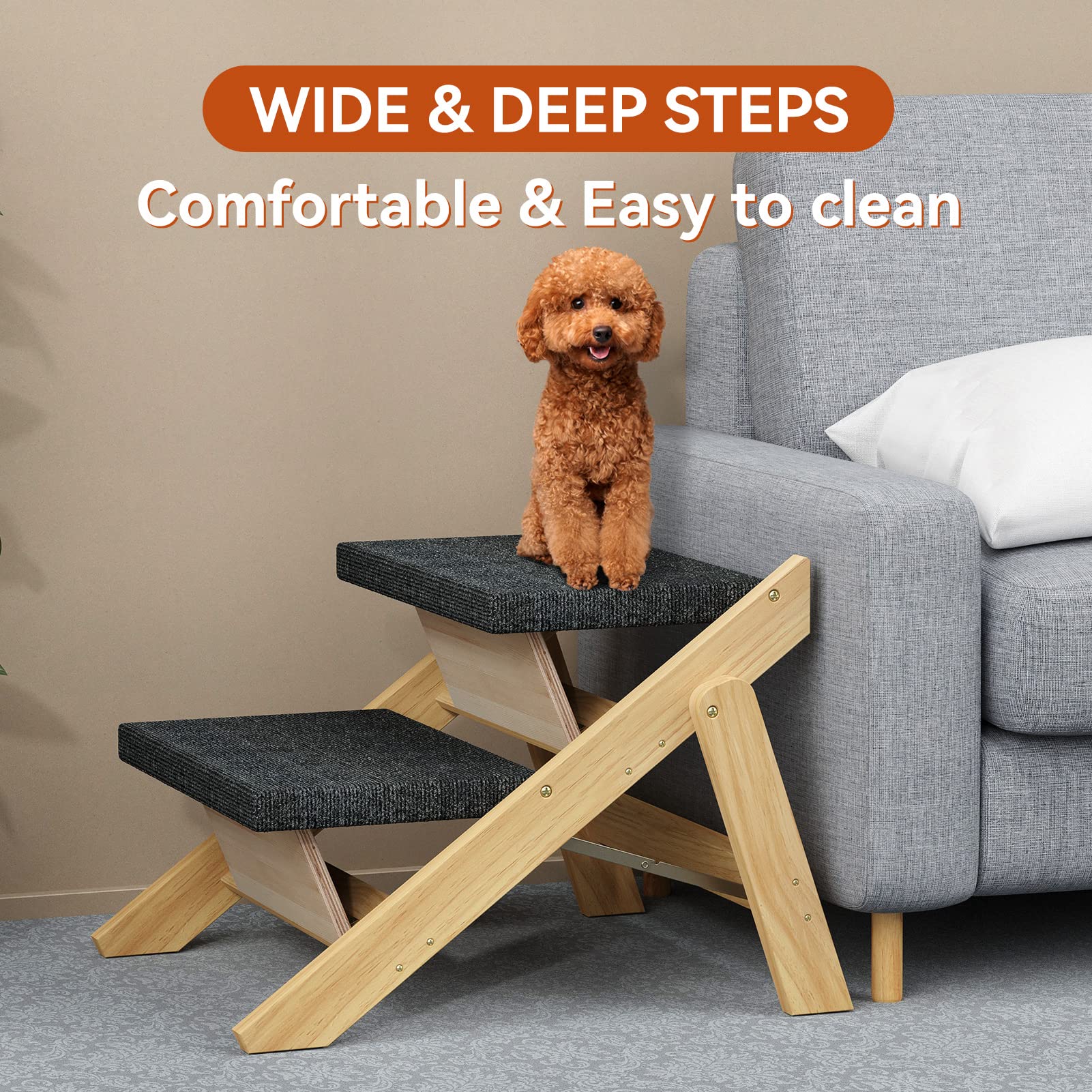 RunLexi pet stairs stored compactly for easy closet or car transport