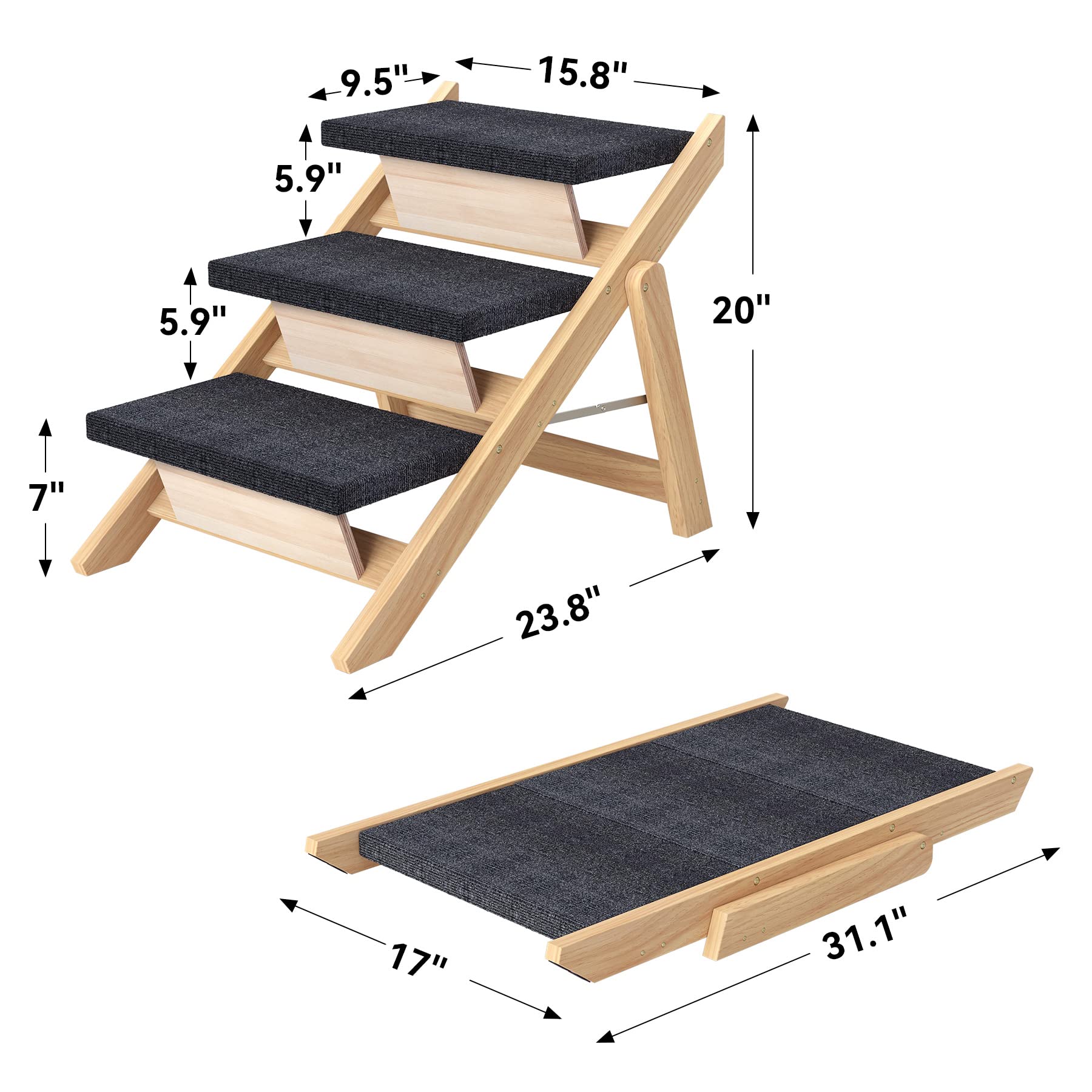 RunLexi three-step pet stairs with wider steps for confident climbs onto sofa or car