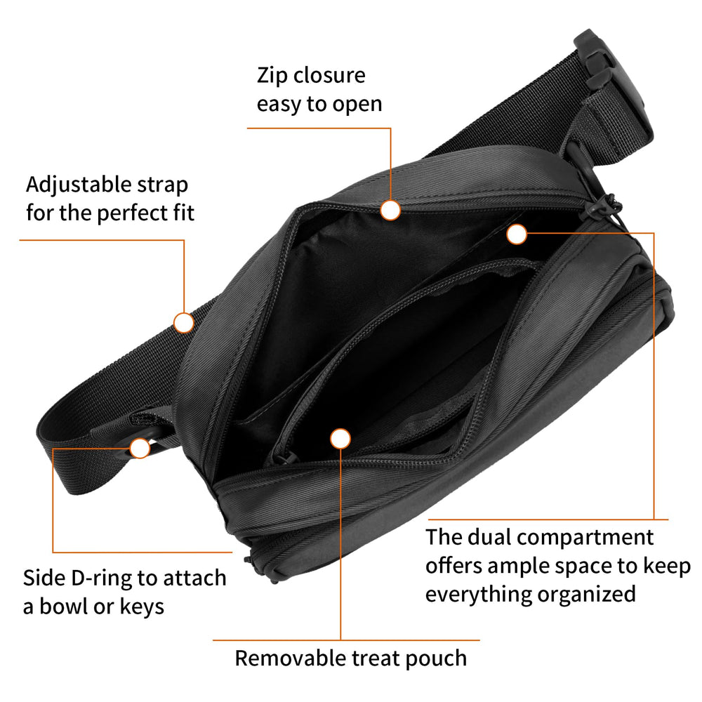 Runlight dog pouch back view emphasizes dual compartments to stay organized during outings