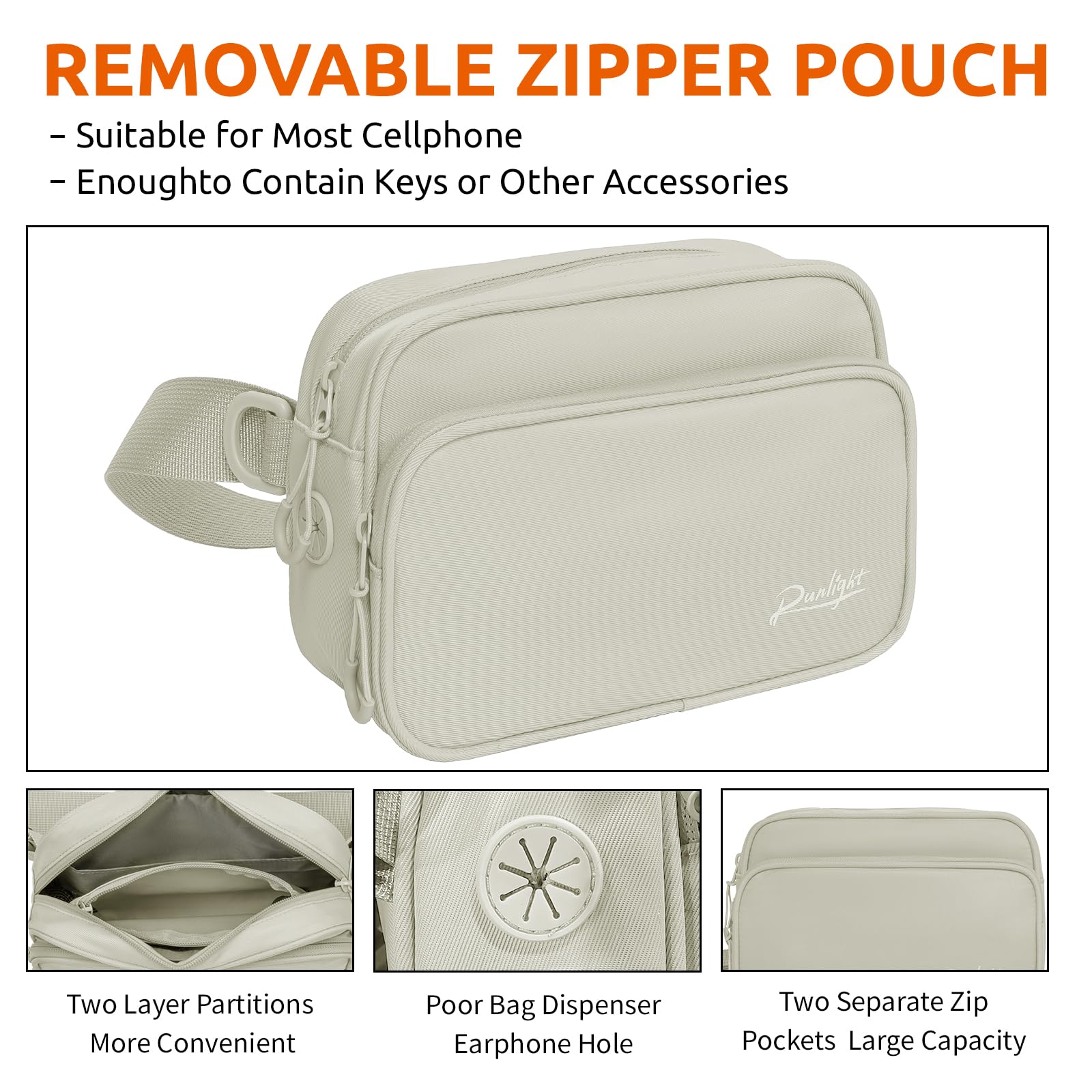 Runlight pouch shows discreet poop bag dispenser for quick cleanups