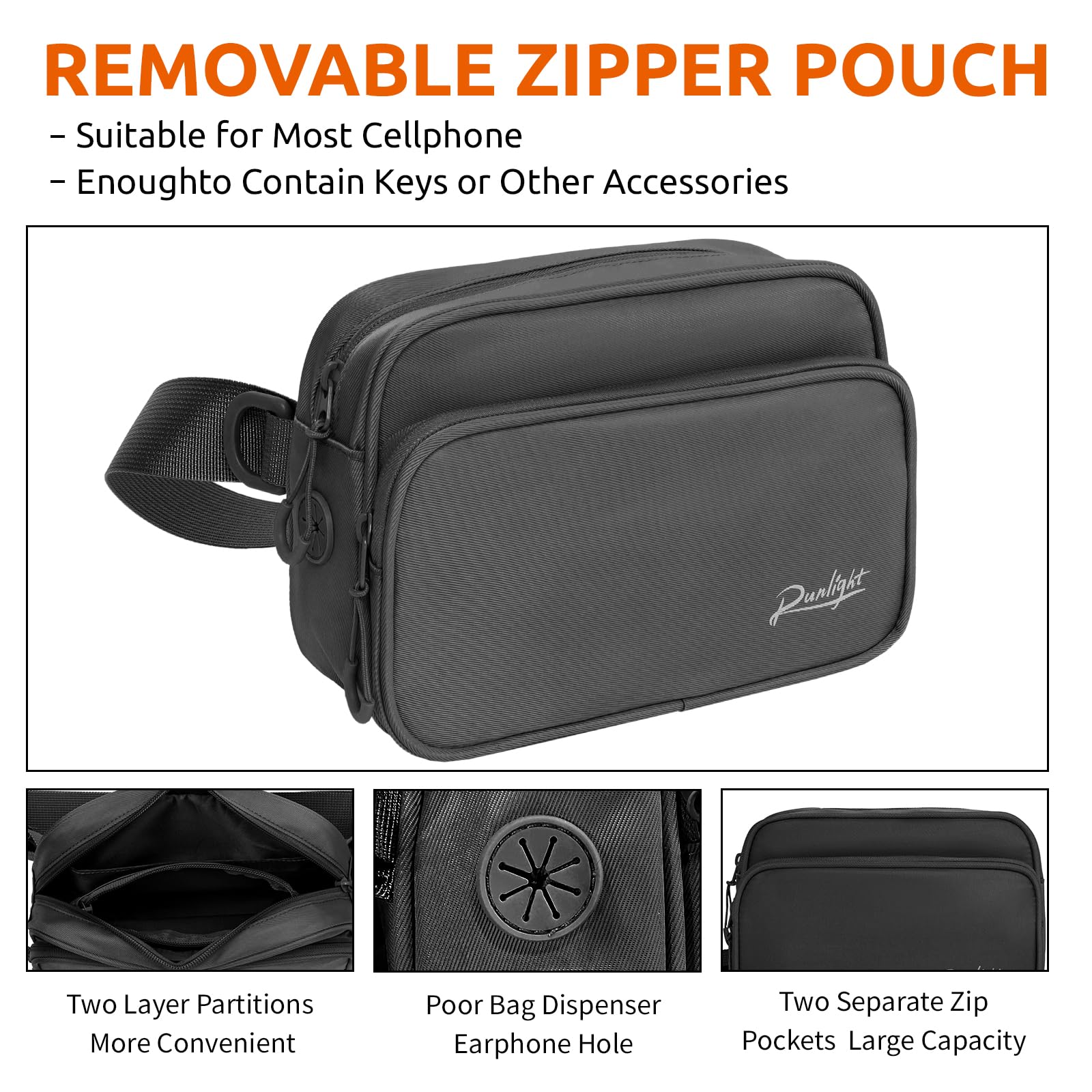 Runlight training pouch side view highlights compact crossbody versatility for hands-free walks