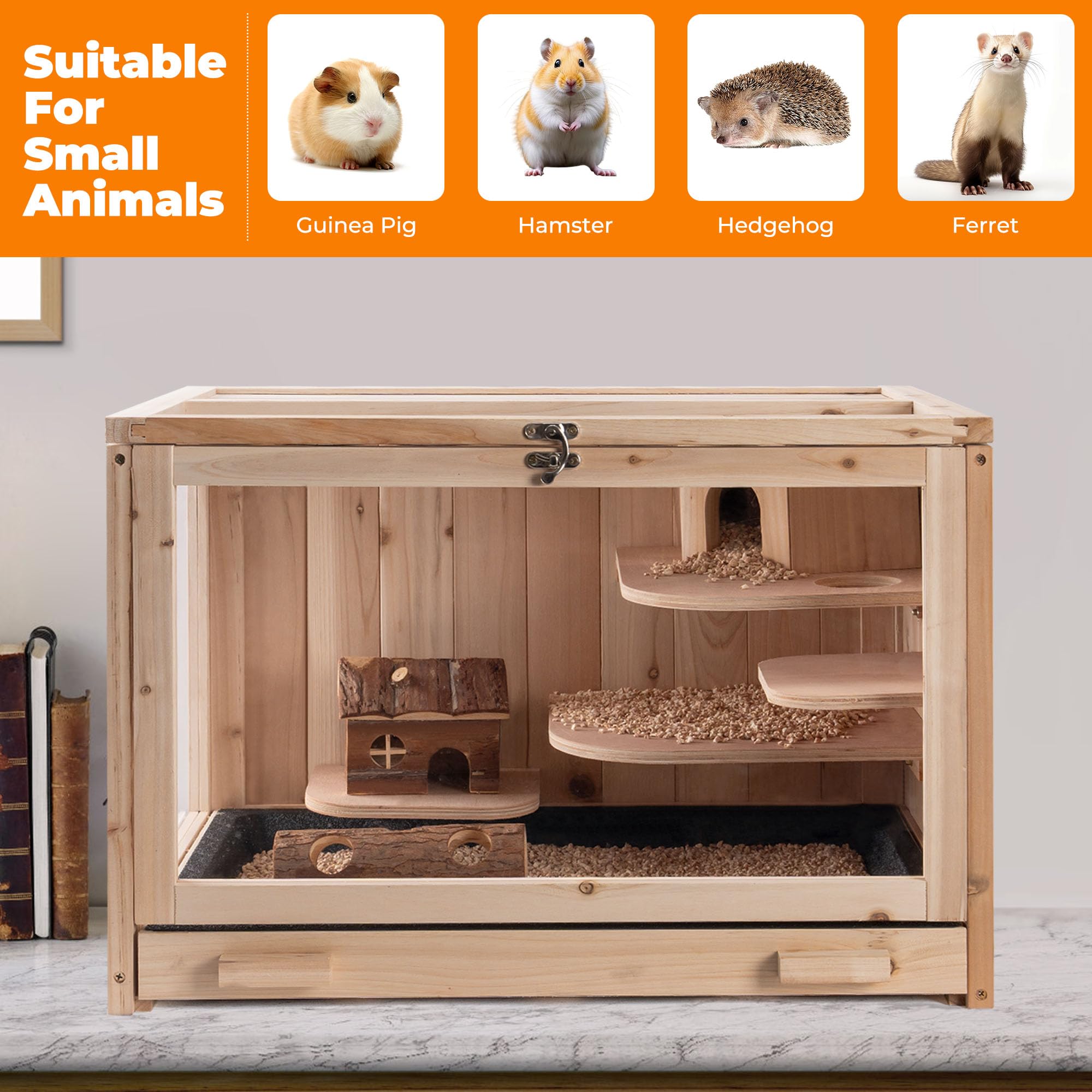 RUNSHED hamster cage easy-clean pull-out tray simplifies maintenance