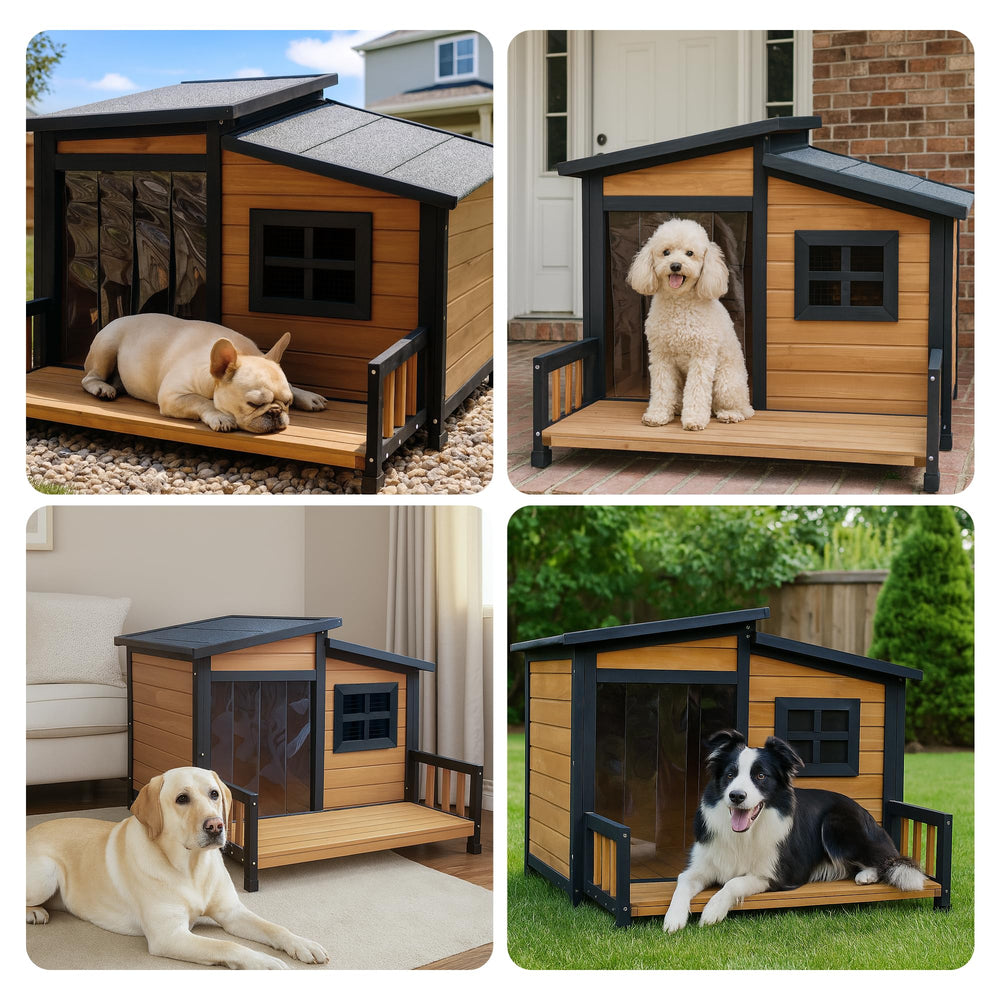 RUNSHED large dog house top-vent image emphasizes airflow and climate balance.
