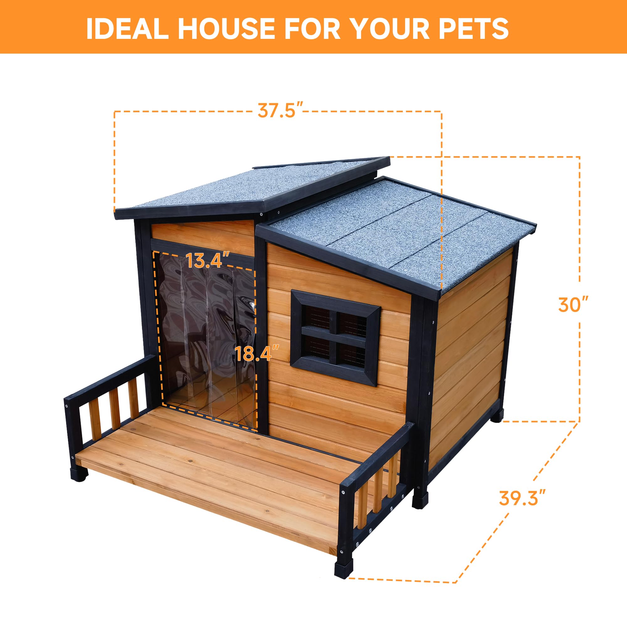RUNSHED weatherproof-construction dog house exterior shows durable outdoor protection.