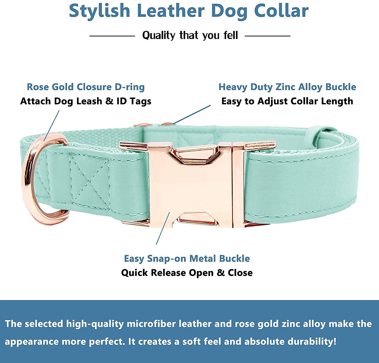 Runwing rose gold buckle collar with D-ring for secure leash attachment