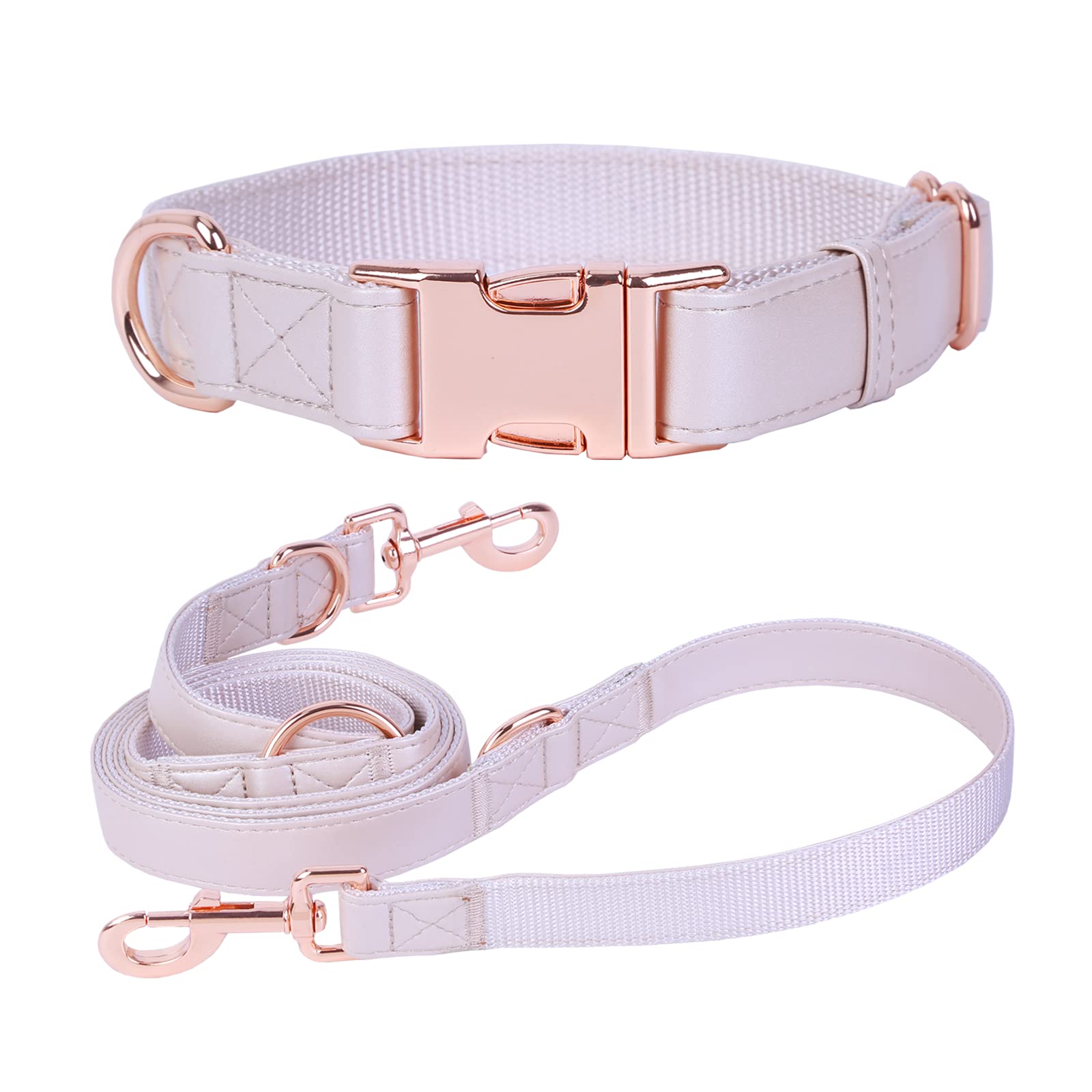 Runwing soft leather dog collar set with rose-gold buckle for stylish daily walks.