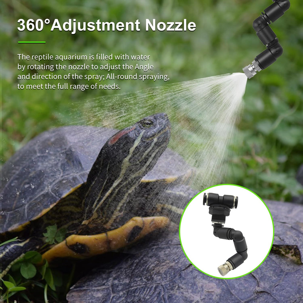 RUNWUSHENG reptile mister system adjustable-nozzles demonstrates 360-degree rotation for multi-angle coverage