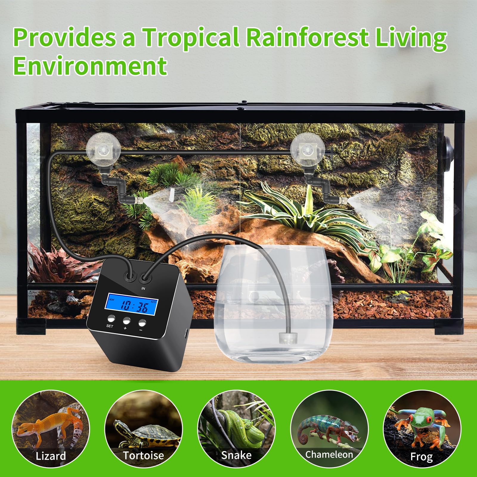 RUNWUSHENG Reptile Mister System automatic timing display showing next run time for easy scheduling