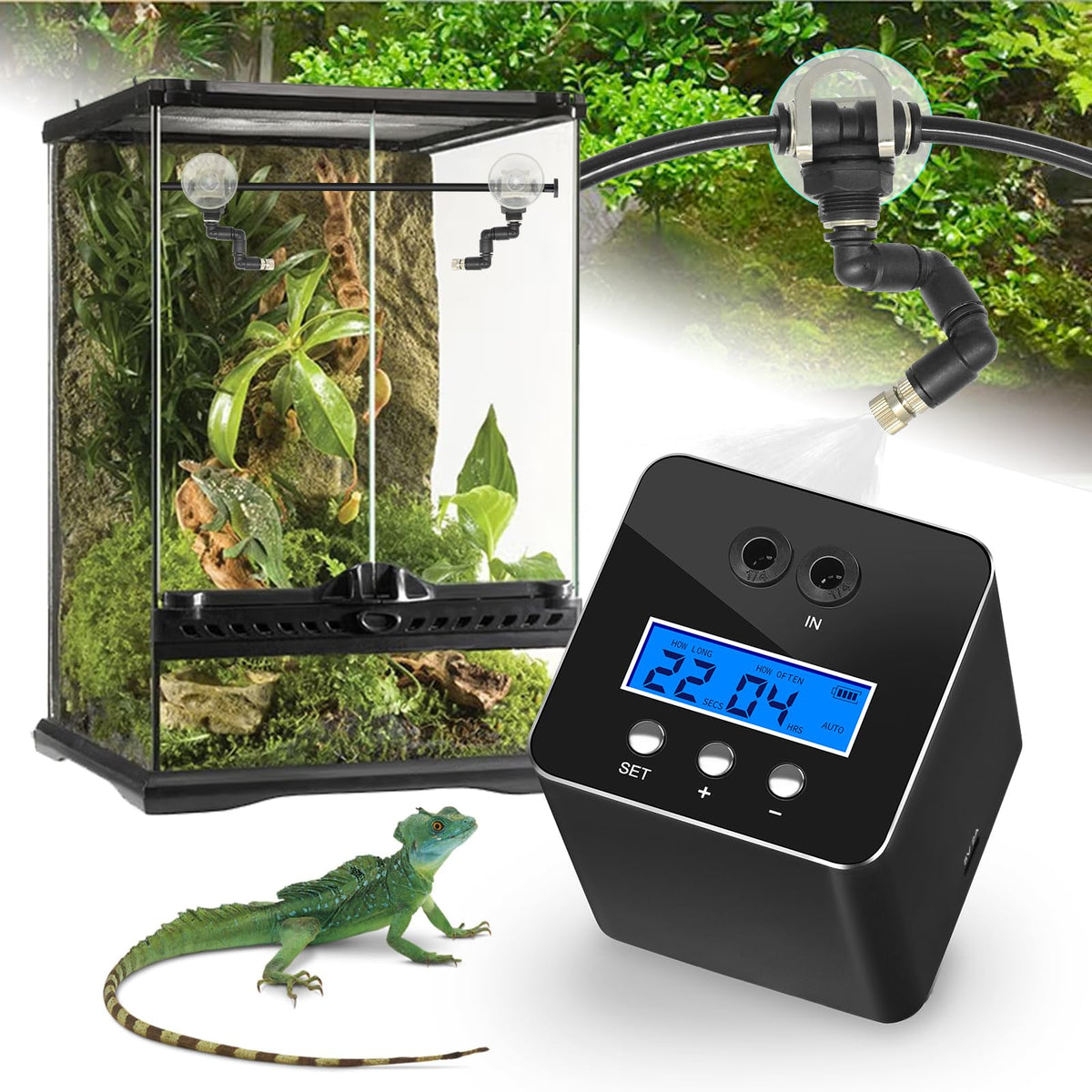 RUNWUSHENG Reptile Mister System front view for terrariums enabling easy humidity control