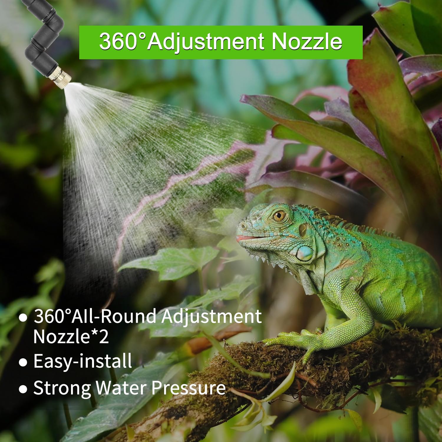 RUNWUSHENG Reptile Mister System two nozzles delivering even mist coverage for consistent terrarium humidity