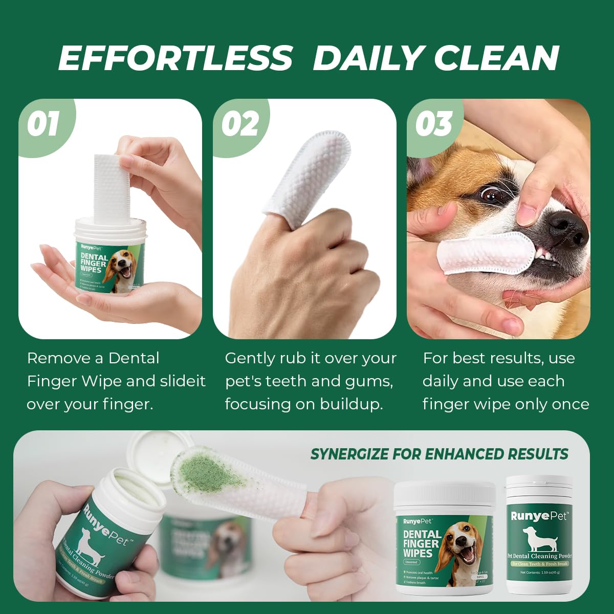 RunyePet 50-count pack displayed for long-term dental care.