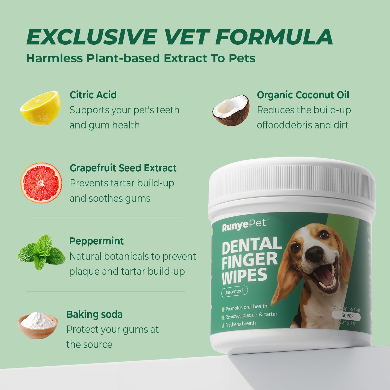 RunyePet dental finger wipes close-up highlighting the soft texture.