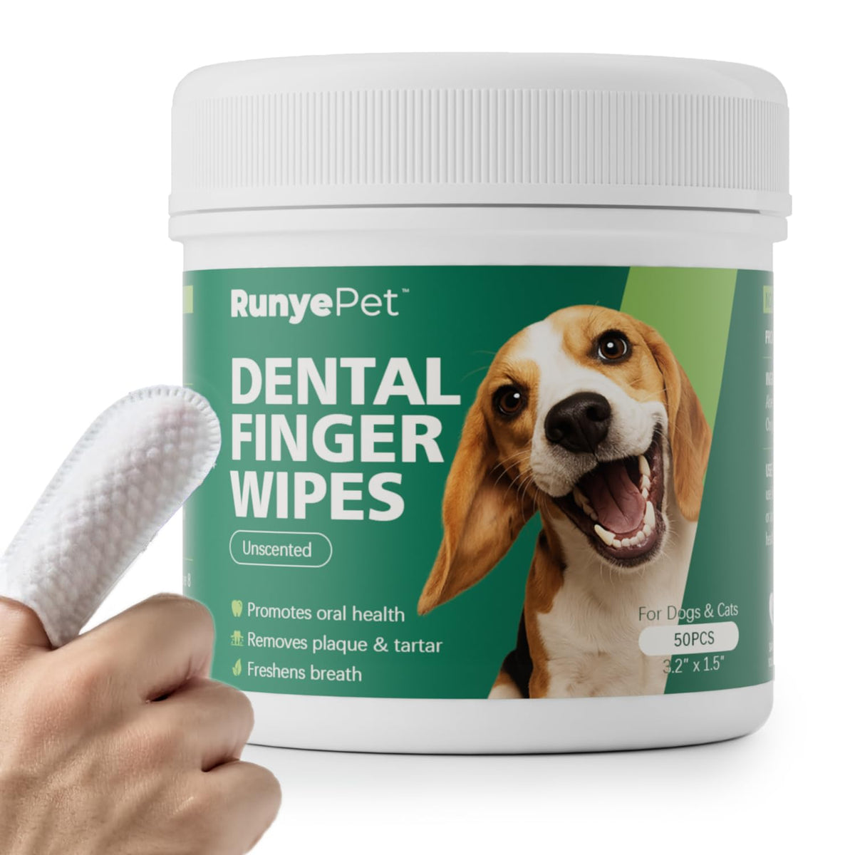 RunyePet pet dental finger wipes packaging designed for on-the-go care.