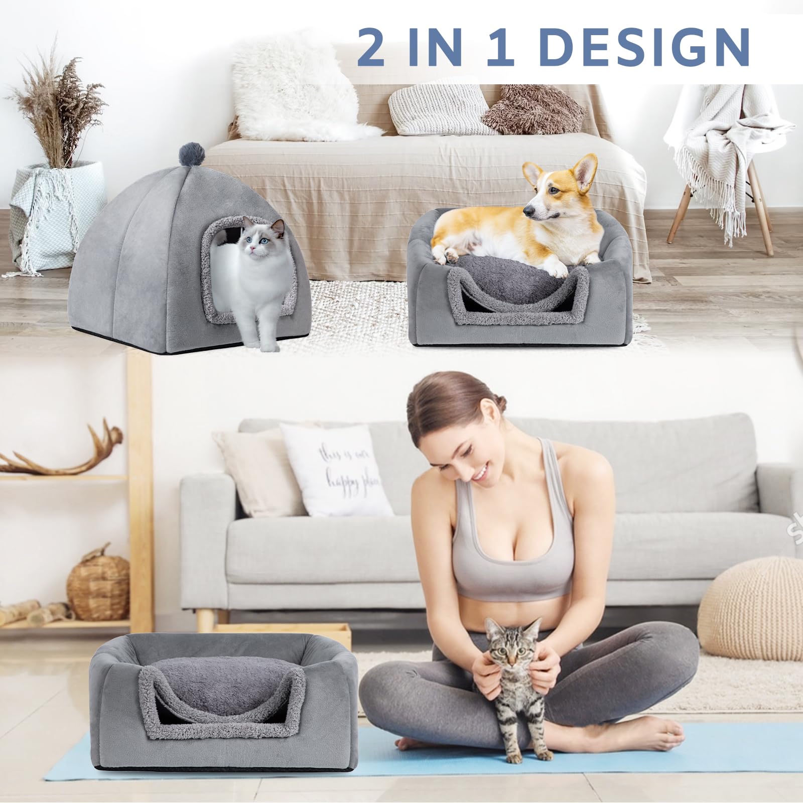 RUONARIER cat bed cave folded compact demonstrates portable storage and travel-friendly design.