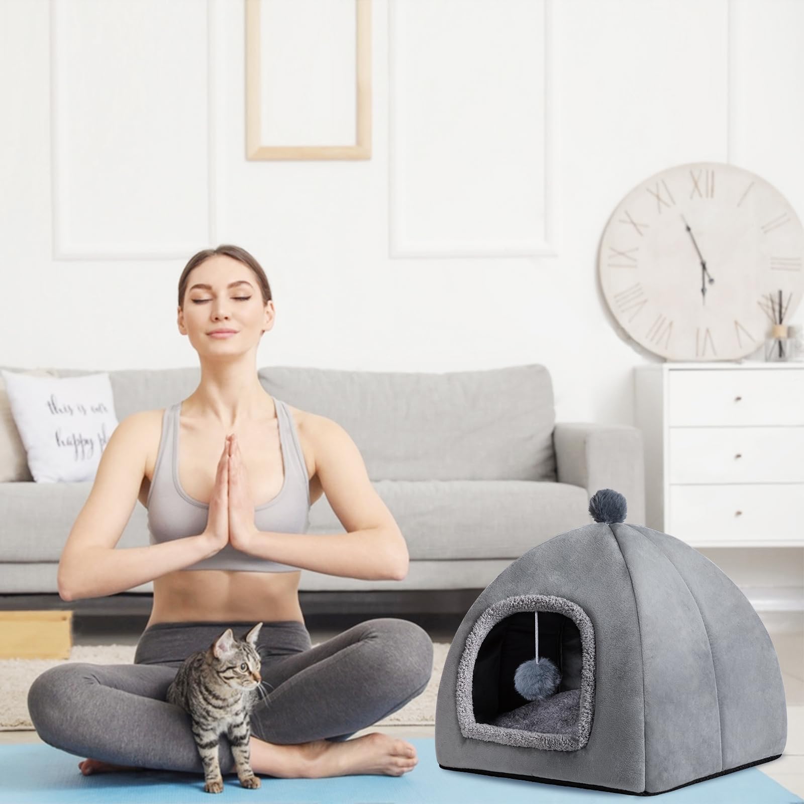 RUONARIER cat bed cave removable mattress showcases easy cleaning and customization.