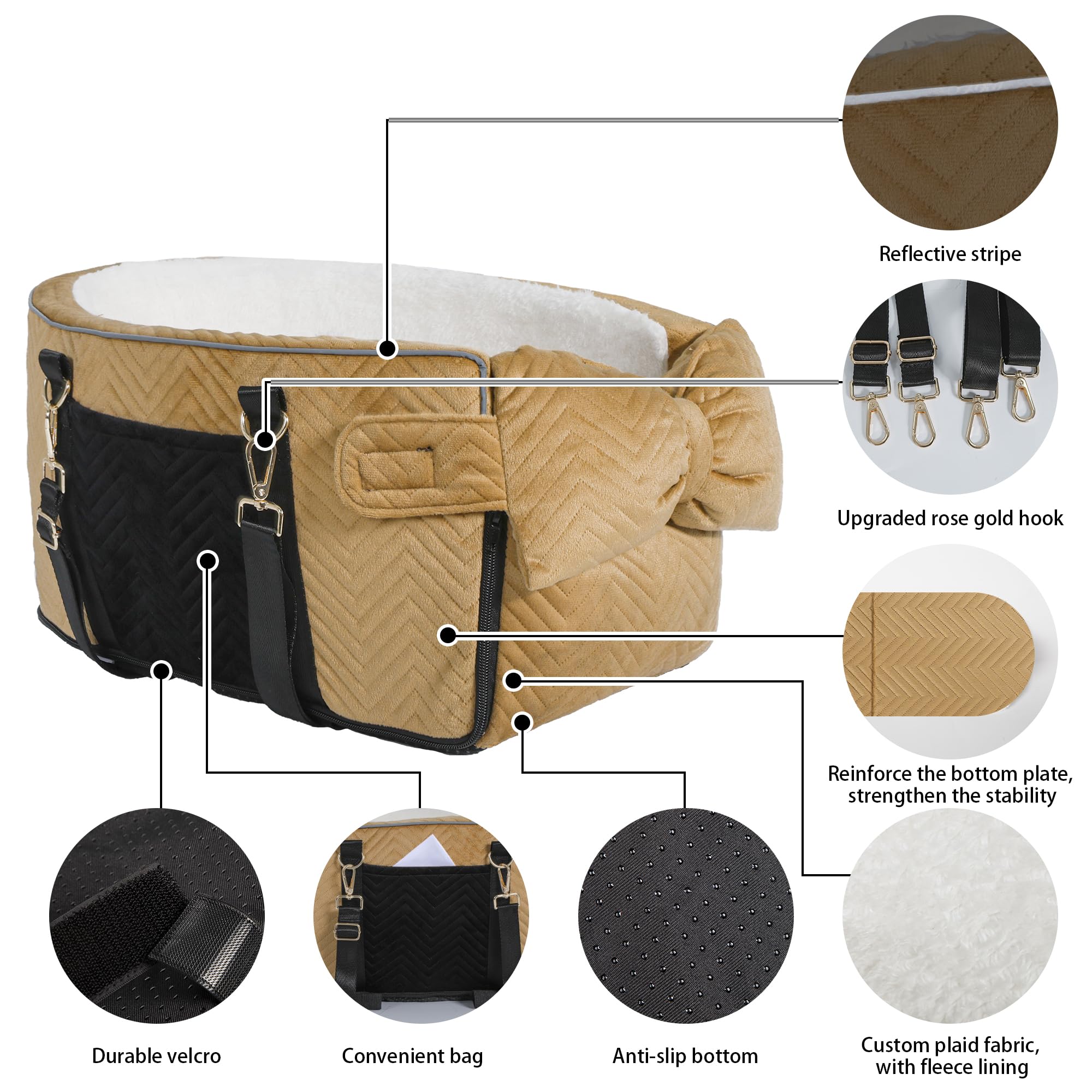 RUONARIER dog car seat adjustable-belt prevents shifting while traveling.