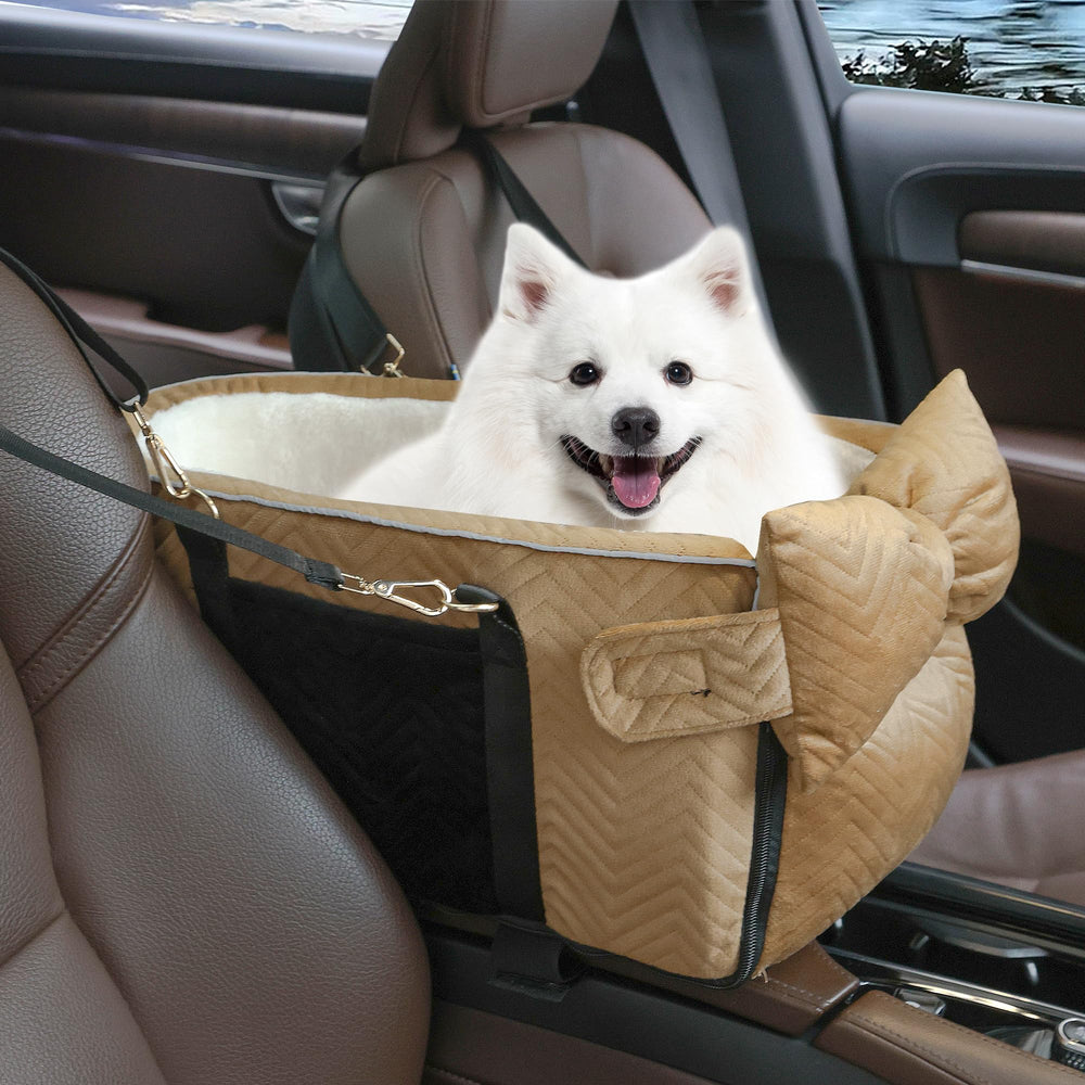 RUONARIER dog car seat center-console keeps small dogs secure during rides.