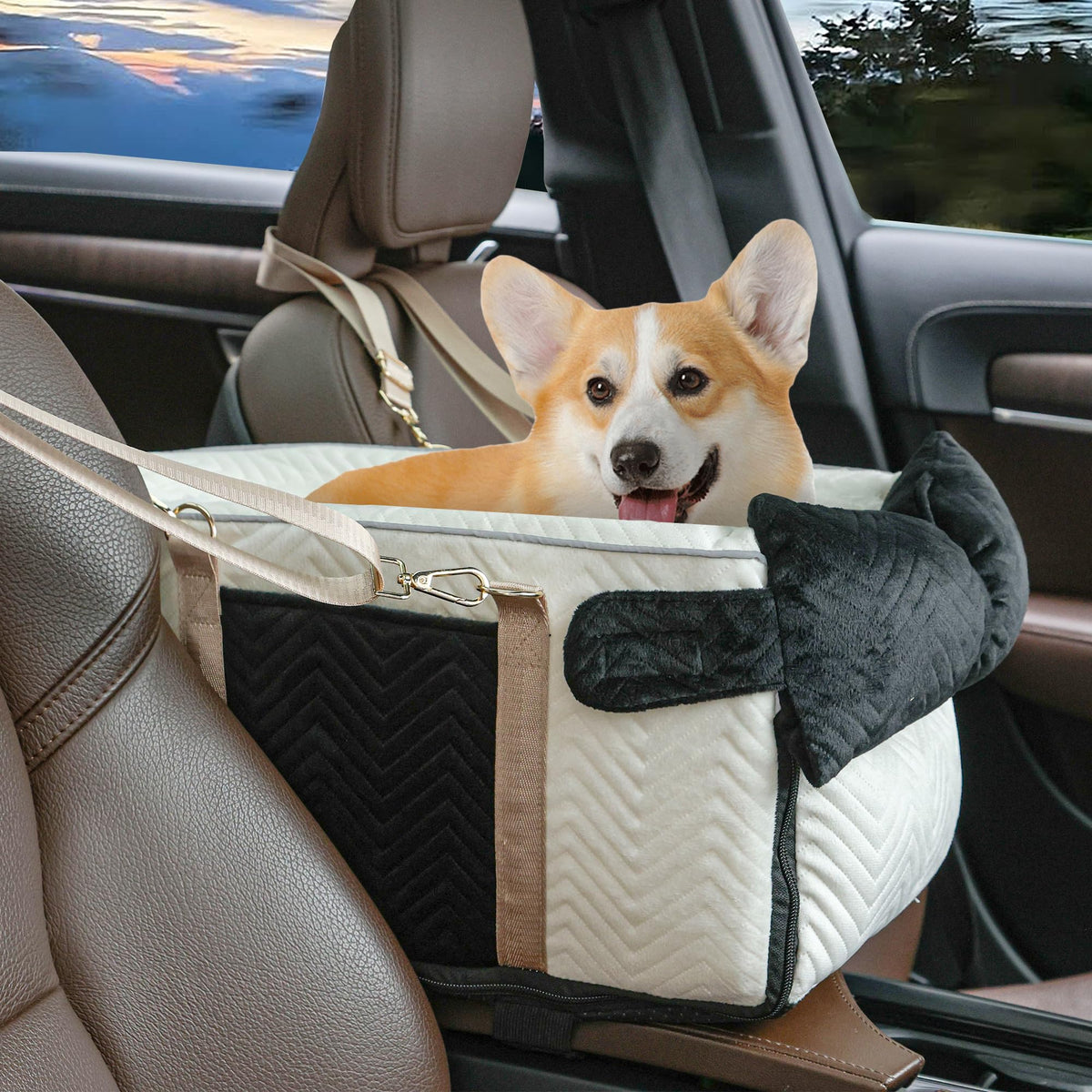 RUONARIER dog car seat small-compact top-down view showing cozy travel for small dogs.