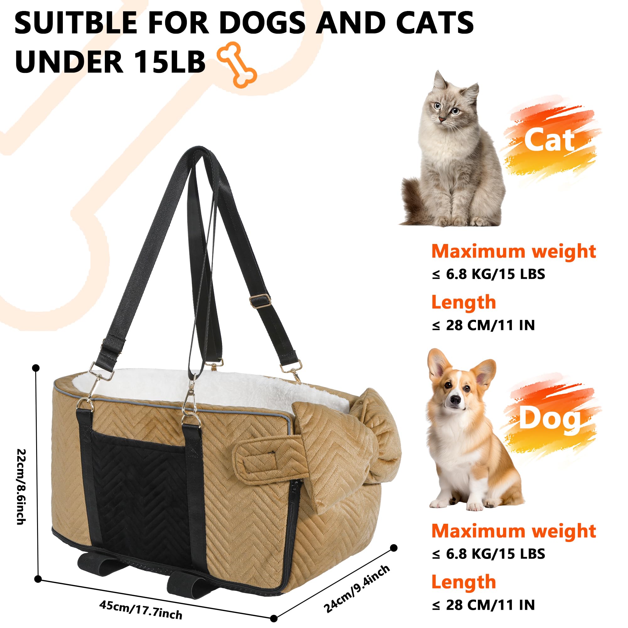 RUONARIER dog car seat small-dog-15lbs fits pets up to 15 pounds securely.