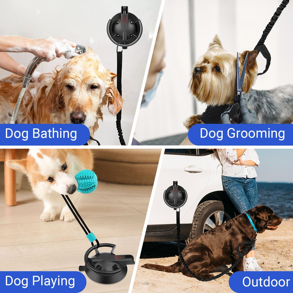 Ruppence portable dog bath suction cup on tub for easy bathing.