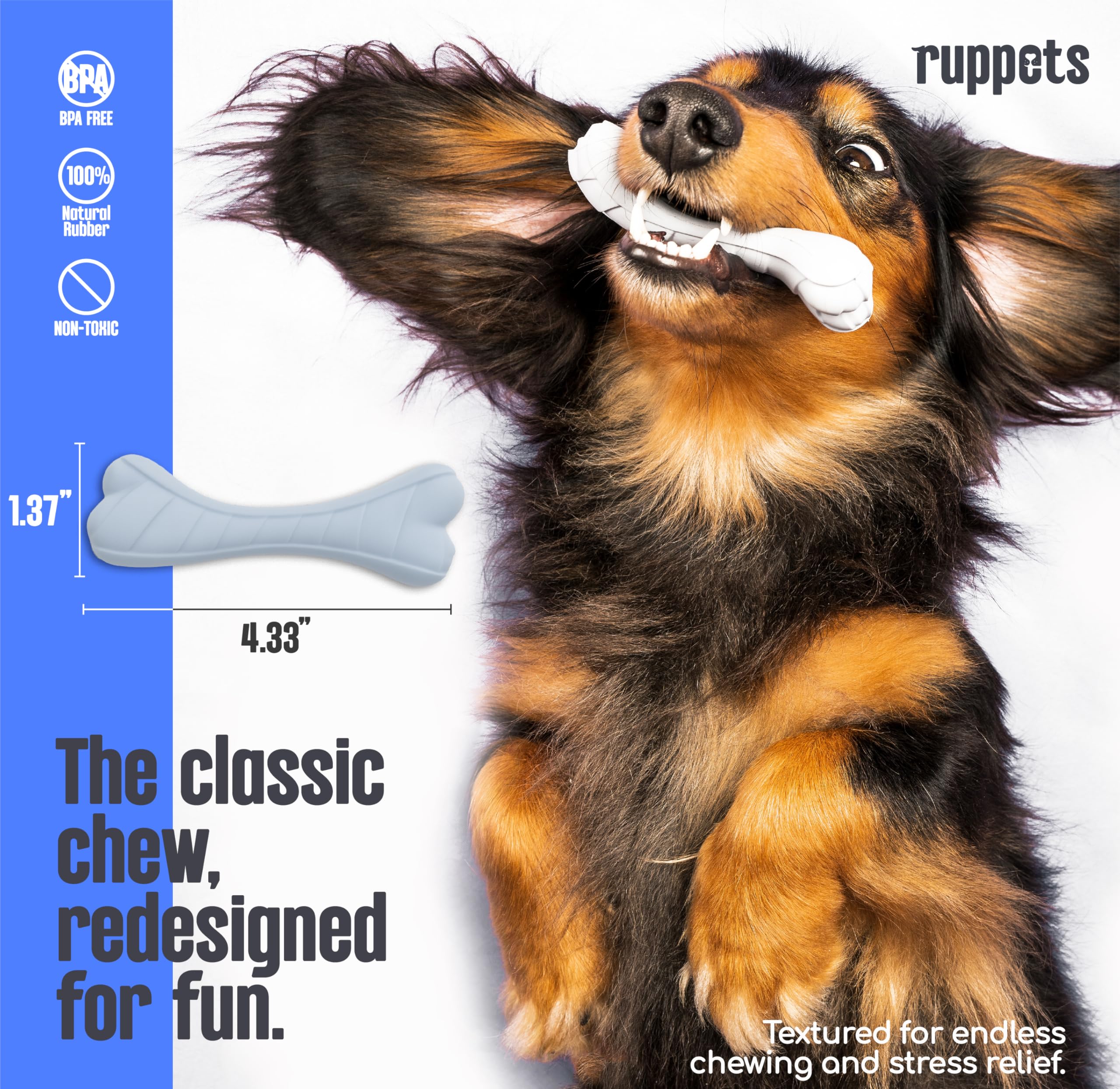 Ruppets classic chew bone offers satisfying bite for teething pups.