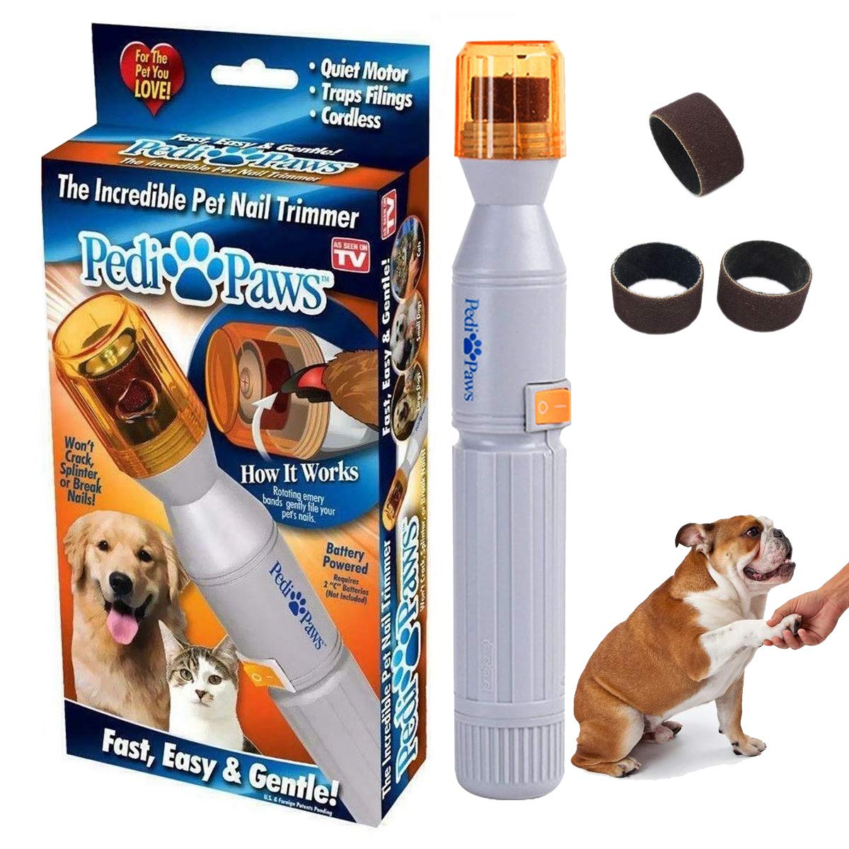 Ruri's dog nail grinder front view shows compact design for easy trimming.